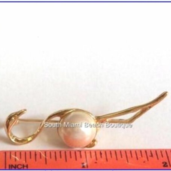 Gold Pearl Flamingo Pin Brooch White Tropical - Picture 6 of 7
